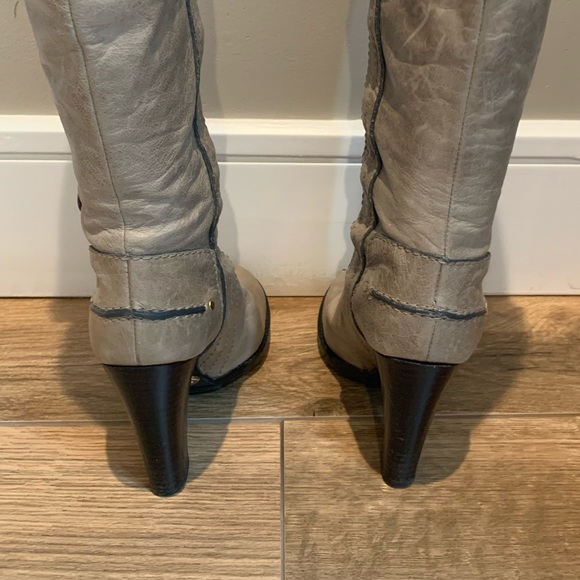 CHLOE - Distressed Gray -Leather Knee High Boots - Picture 7 of 11